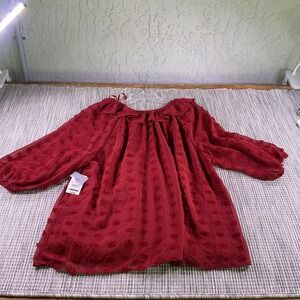 Destination Maternity Red Swiss Dot Ruffle Neck Blouse XL NWT DM021040119B